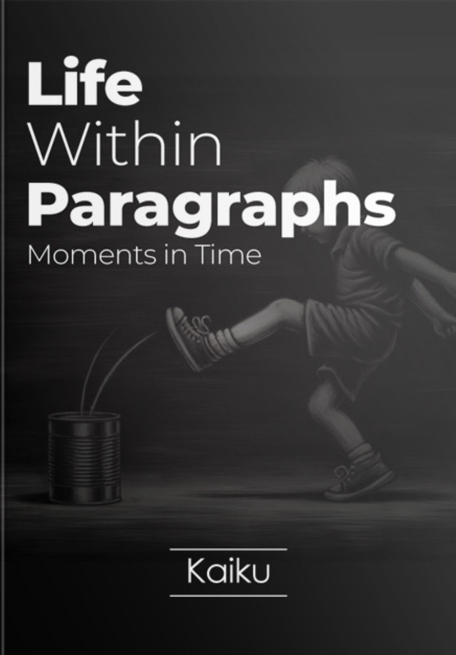 Book cover titled 'Life Within Paragraphs: Moments in Time' with an artistic figure in motion.